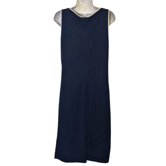 Ann Taylor Sleeveless Black with Beige Trim Midi Dress, Size 6 - Picture 2 of 15